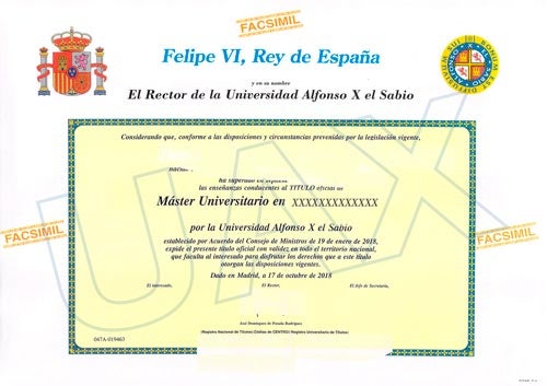 Título oficial de la Universidad Alfonso X El Sabio